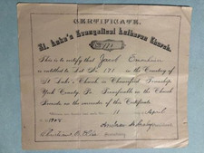 document 1908 St Luke's Church Cemetery Burial lot Certificate - York County PA picture