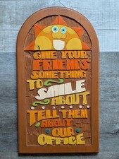 Vintage Large 1970s Hand Carved & Painted Wood Office Welcome Sign Hard To Find picture