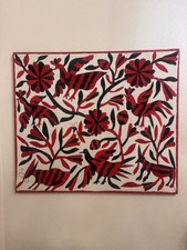 ViTG Mexico's Tenango Otomi Embroidery Black & Red Floral & Fauna 36W X 35L picture