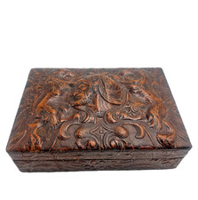 Vintage Spanish Tooled Embossed Leather Cigarette Dresser Box Griffins Knight picture