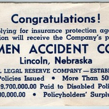 1946 Lincoln Nebraska Woodmen Accident Co Insurance Binding Receipt Document 7W picture