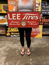 Antique Vintage Old Style Sign Lee Tires Made USA picture