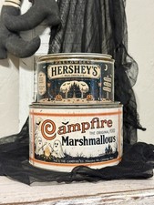 Vintage inspired Halloween Campfire & Haunted Chocolate Tins Primitive Decor picture