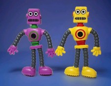 2 KEYCRAFT BENDY ROBOTS POCKET MONEY FINGER FIDGET TOOLS YELLOW & PURPLE 3¾