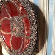 Vintage Moroccan Moorish Red Glazed Dish with Ornate Metalwork Wall Decor picture