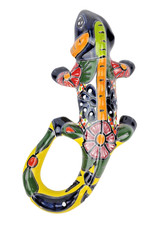 Blue Talavera-Style Iguana Hand-Painted Mexican Folk Art Ceramic Figurine picture
