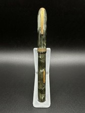 Vintage 1940s Majestic Gray Celluloid Striped Lever Fill Fountain Pen Gold Trim picture