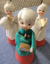 3 MCM Vintage Christmas Holt Howard Choir kids Set Felt with Ceramic Head Japan picture