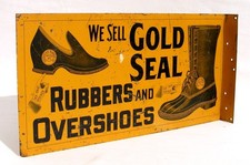 Antique Goodyear Rubber Gold Seal Rubbers & Overshoes Shoe Advertising Tin Sign picture