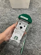 NEW Starbucks Bearista Bear Glass Tumbler Cup Original Green Hat 2025 Rare picture