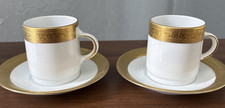 Vintage Set of 2 Demitasse Espresso Gold & White Cups & Saucers  Tirschenreuth picture