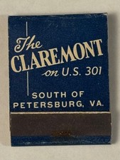 The Claremont Motel Hotel Full Matchbook U.S. 301 South of Petersburg Virginia picture