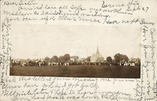 Crowd outside of church, Brooklyn, WI  c.1905 RPPC Photo Postcard Copy picture