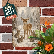 Winter Deer Forest Snow Landscape Metal Sign Wildlife Scenery Wall Decor picture