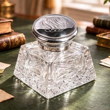Stunning Large Ornate Antique Paperweight Sterling Silver Desk Inkwell picture