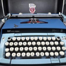 Vintage 1970s Smith-Corona Galaxie Twelve Portable Typewriter Blue w/Case Clean picture