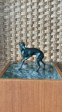 Vintage Greyhound Whippet Dog Sculpture Green Patina Cast Metal Figurine 5” picture