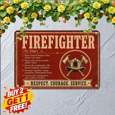 Firefighter Definition Metal Tin Sign Funny Hero Service Wall Plaque 8x12 picture