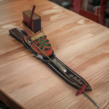 Vintage St Anton Austria Souvenir Miniature Ski Boot Matchbox Holder Wood Decor picture