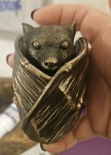 Bat Trinket - Antique Bronze Gothic Decor Jewelry Holder - Whimsigoth Halloween  picture