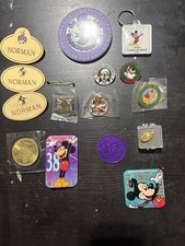 Vintage Disneyland Cast Member Lot Norman Name Tag Holiday Pins 1987-1993 Coin picture