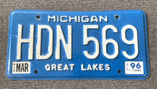 RARE 1996 MICHIGAN LICENSE PLATE BLUE BASE ORIGINAL CHEVY FORD DODGE NISSAN ETC picture