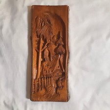 Hand-Carved Wood Relief Plaque Country House Scene Rustic Cottagecore 5.3