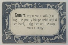 Humorous Risqué Postcard Don’t Kiss the Pretty Housemaid Early 1900s Used VT picture