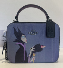 Coach x Disney Sleeping Beauty Maleficent Box Bag Purse Small Purple Black CC376 picture
