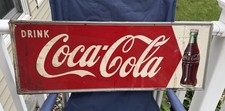 Vintage 1960’s Drink Coca Cola Bottle Tin Metal Advertising Sign Retro 31.75” picture