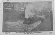 WOW 1907 South Yarra, Melbourne. Train Going Through Flood Waters Postcard picture